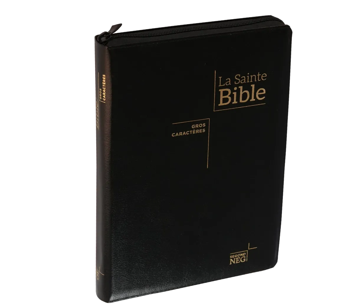 Bible NEG11890, GC, couv. fibrocuir, fermeture zip, tranche or, onglets