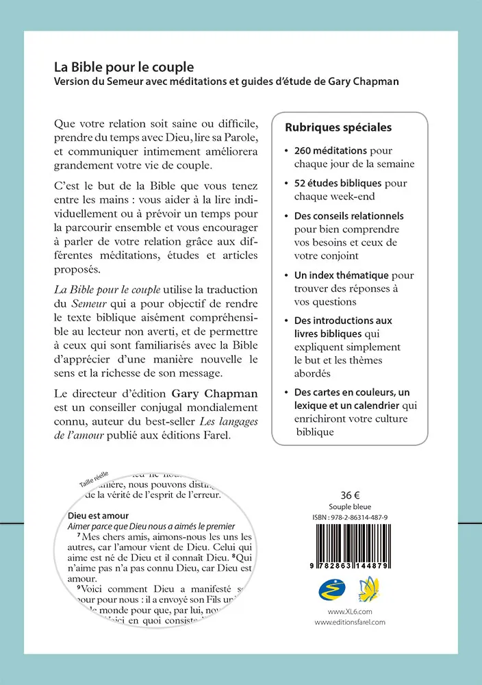 Bible pour le couple, couverture souple bleue